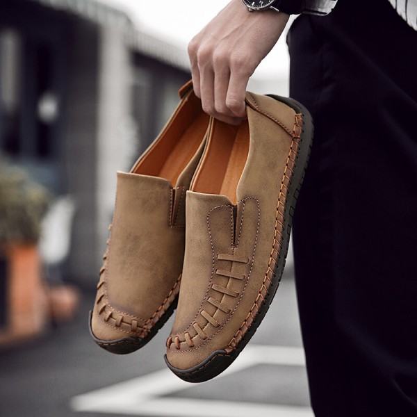 Men Microfiber Hand Stitching Soft Sole Casual Business Dress Shoes 