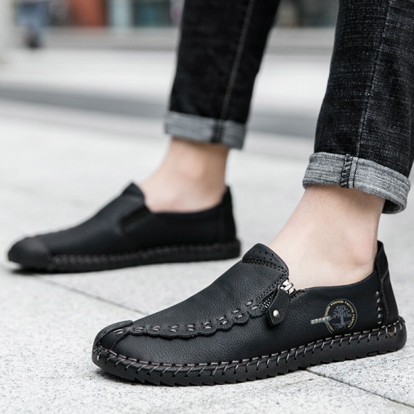 Men Vintage Casual Side Zipper Soft Microfiber Leather Shoes 